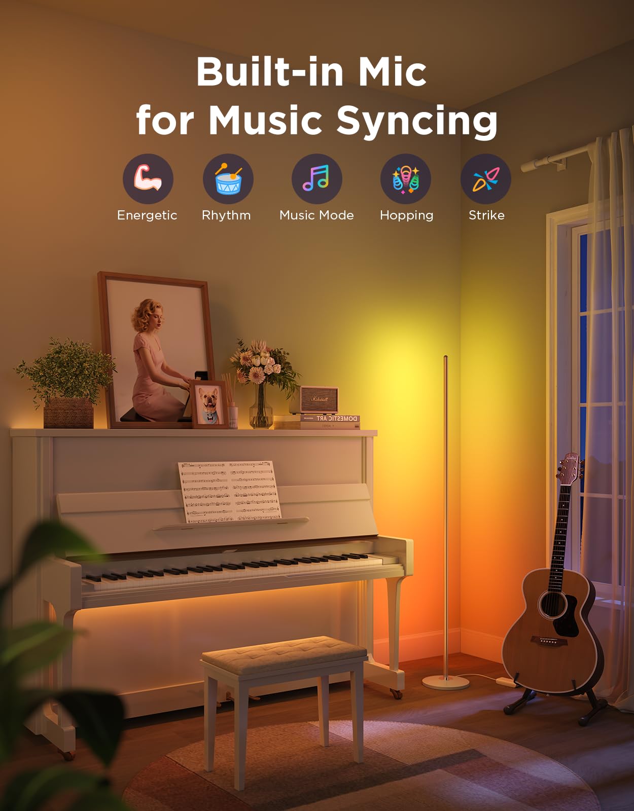 Govee LED Floor Lamp, RGBIC Modern Corner Lamp, Smart Standing Lamp with 61 Scene Modes,Music Sync, Black Corner Floor Lamp for Living Room, Bedroom