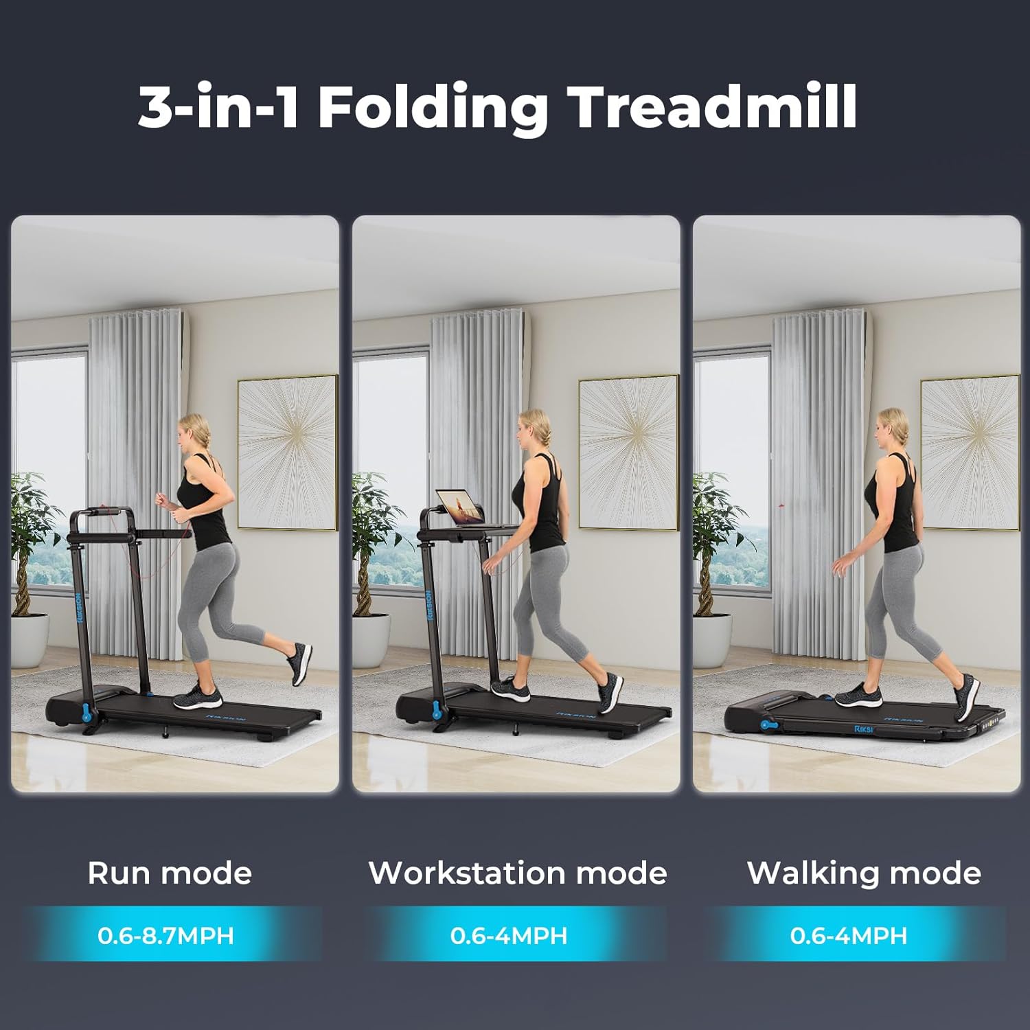 Treadmills Foldable 1–14KM/H with 10% Incline 3.0HP Walking Pad with Desk Removable & Handrail Running Machine for Home/Office Jogging LED Display App Support