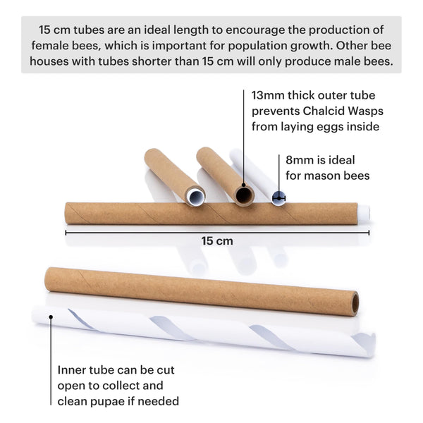 WHITEHORSE Premium Cedar Bee House - 15 cm Long Replaceable Tubes - Perfect for Mason Beekeeping - An Insect Hotel Built to Last - Support Bees While