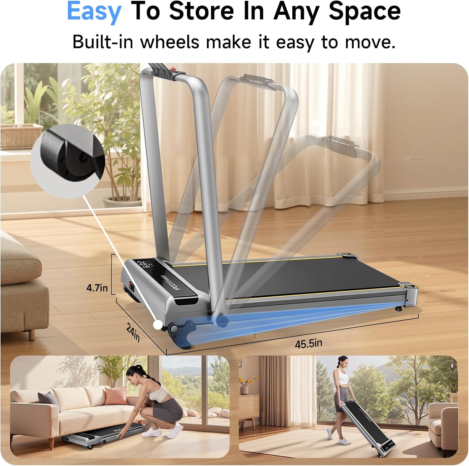 YPOO Walking Pad with Incline 3 in 1 Walking Pad with Handle 3 Level Incline, Portable Folding Treadmills for Home Foldable 300lbs Under Desk Treadmill LED Display Remote Control & APP