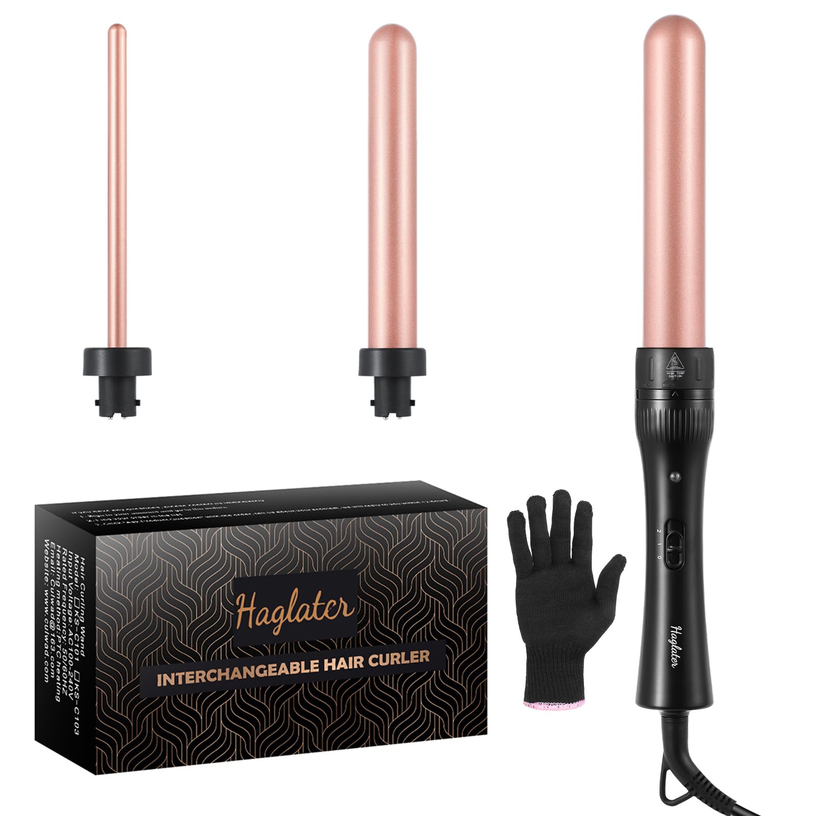 Curling Iron 3 in 1, Hair Curler Ceramic Curling Wand Set with 3 Interchangeable Barrels for Long Thick Thin Hair, Hair Styling Tools with Glove