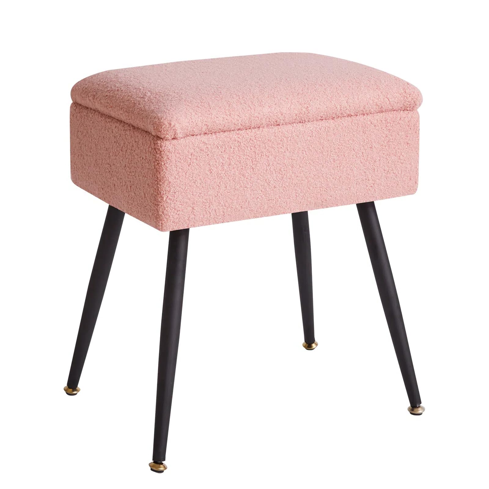 Aibiju Dressing Table Chair with Storage, Faux Teddy Fur Rectangular Bedroom Ottoman Stool with Metal Legs, Makeup Vanity Stool Side Table for Makeup