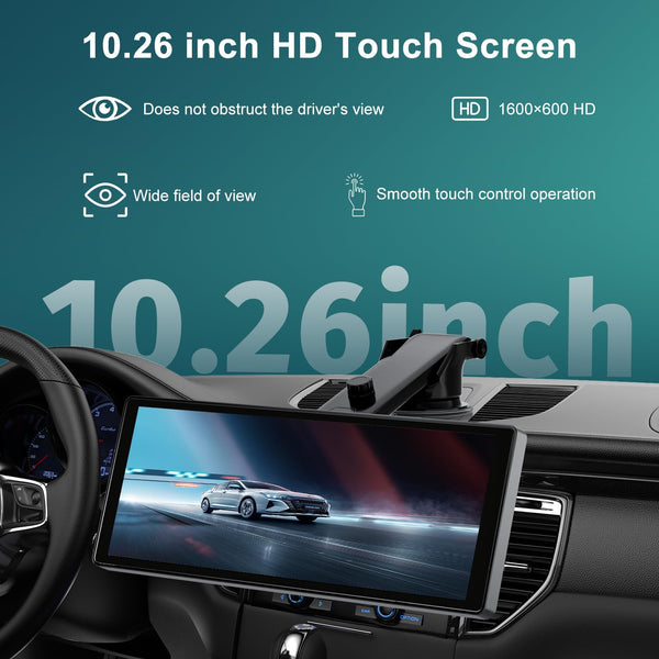 10.26" Wireless Car Stereo for Apple Carplay & Android Auto with 1080P Backup Camera, Touchscreen Car Play Screen with GPS Navigation & Voice Control, Mirror Link,Dual Bluetooth,FM Transmission,AUX