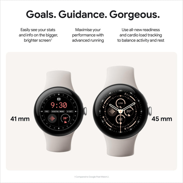 Google Pixel Watch 3 (41 mm) – Android smartwatch with heart rate tracking, advanced running from Fitbit, fitness insights, 24-hour battery – Polished Silver Aluminium Case – Porcelain band – Wi-Fi