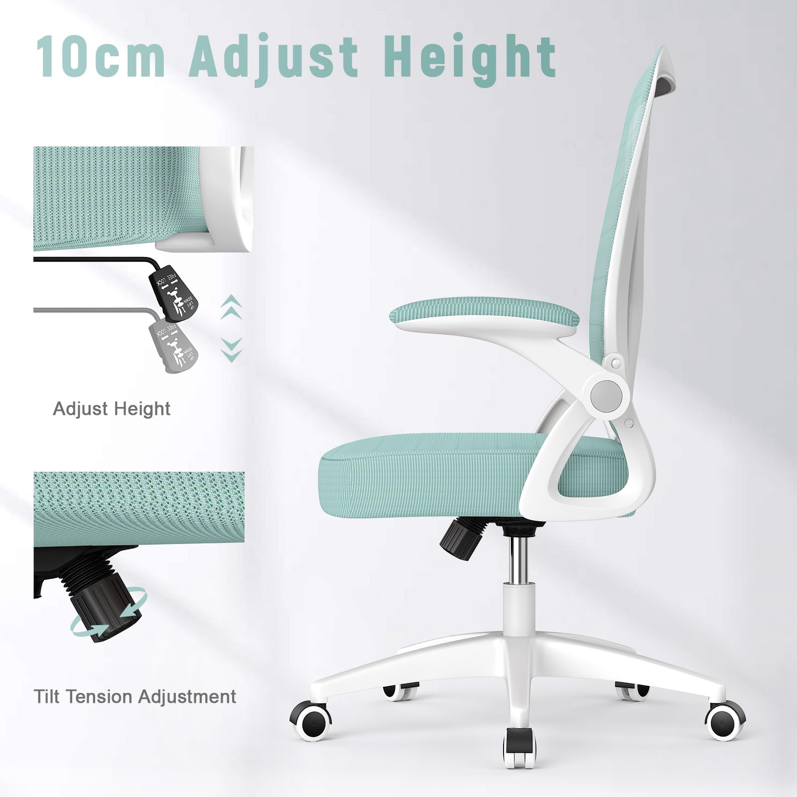 naspaluro Office Chair Ergonomic Desk with 90° Flip-up Armrest Lumbar Support, Height Adjustable Chair, Executive Swivel Computer Padded Seat Cushion for Home/Office
