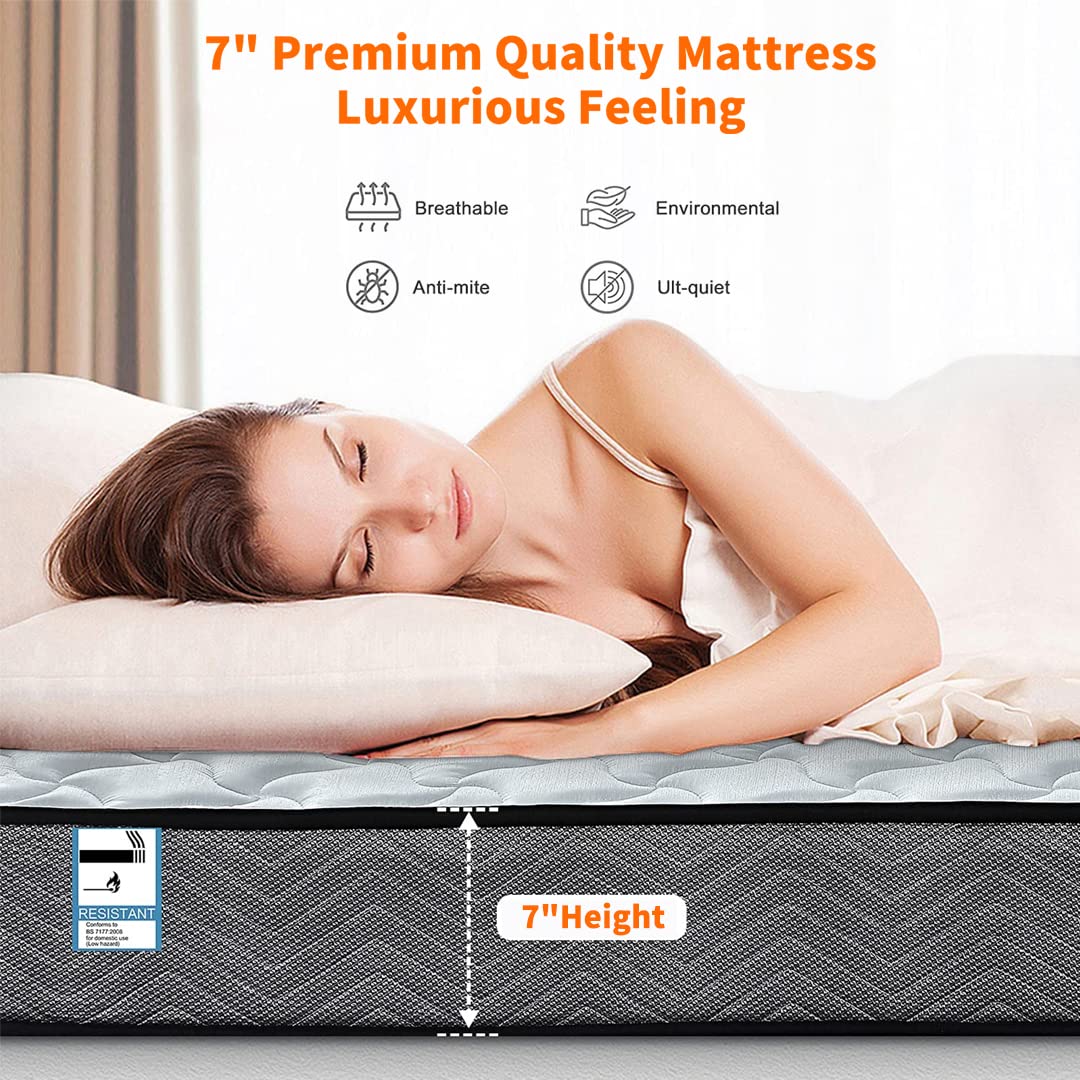Good Nite 7 Inch Small Double Mattress 4FT Spring Medium Firm with Memory Foam and 3D Breathable Quilted Knitting Fabric Fire Resistant 120 x 190cm