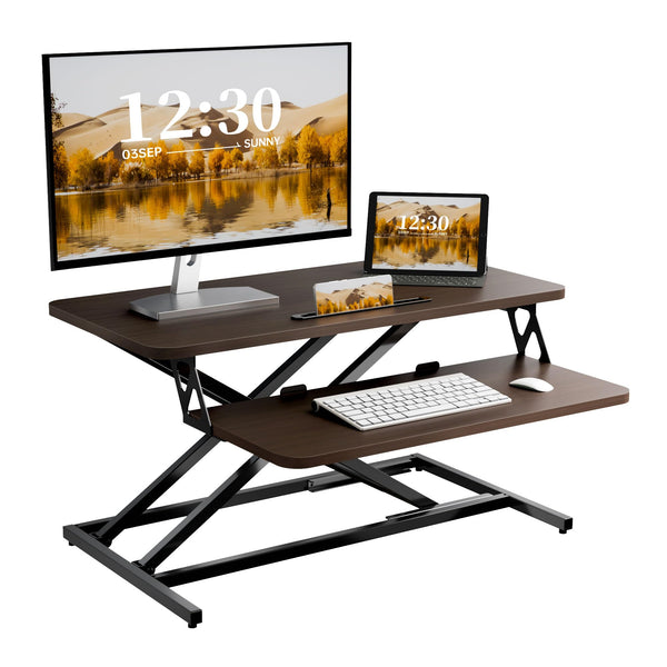 ERGOMAKER Height Adjustable Standing Desk Converter - 101cm (40 Inch) Wide Platform Tabletop Workstation - Quick Sit to Stand Desk Riser for Dual Monitors White