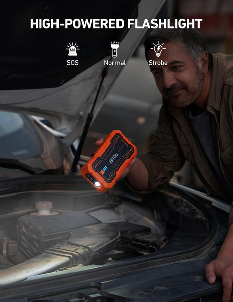 AstroAI S8 Pro 3000A Car Battery Booster Jump Starter Power Pack & Portable Car Jump Starter Power Bank for 12V Vehicles (9.0L Petrol / 7.0L Diesel), with Smart Jumper & LED Torch