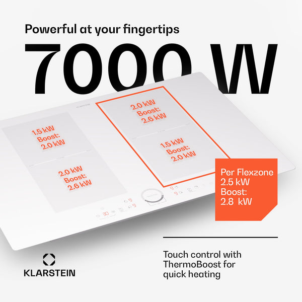 Klarstein Induction Hob, 7000W Electric Hobs Induction Cooker, 4 Ring Electric Pan Hob, Built-In Table Top Cookers w/ 4 Hobs, Touch Control, Inductions Heater Cooktops, Hot Plates for Cooking