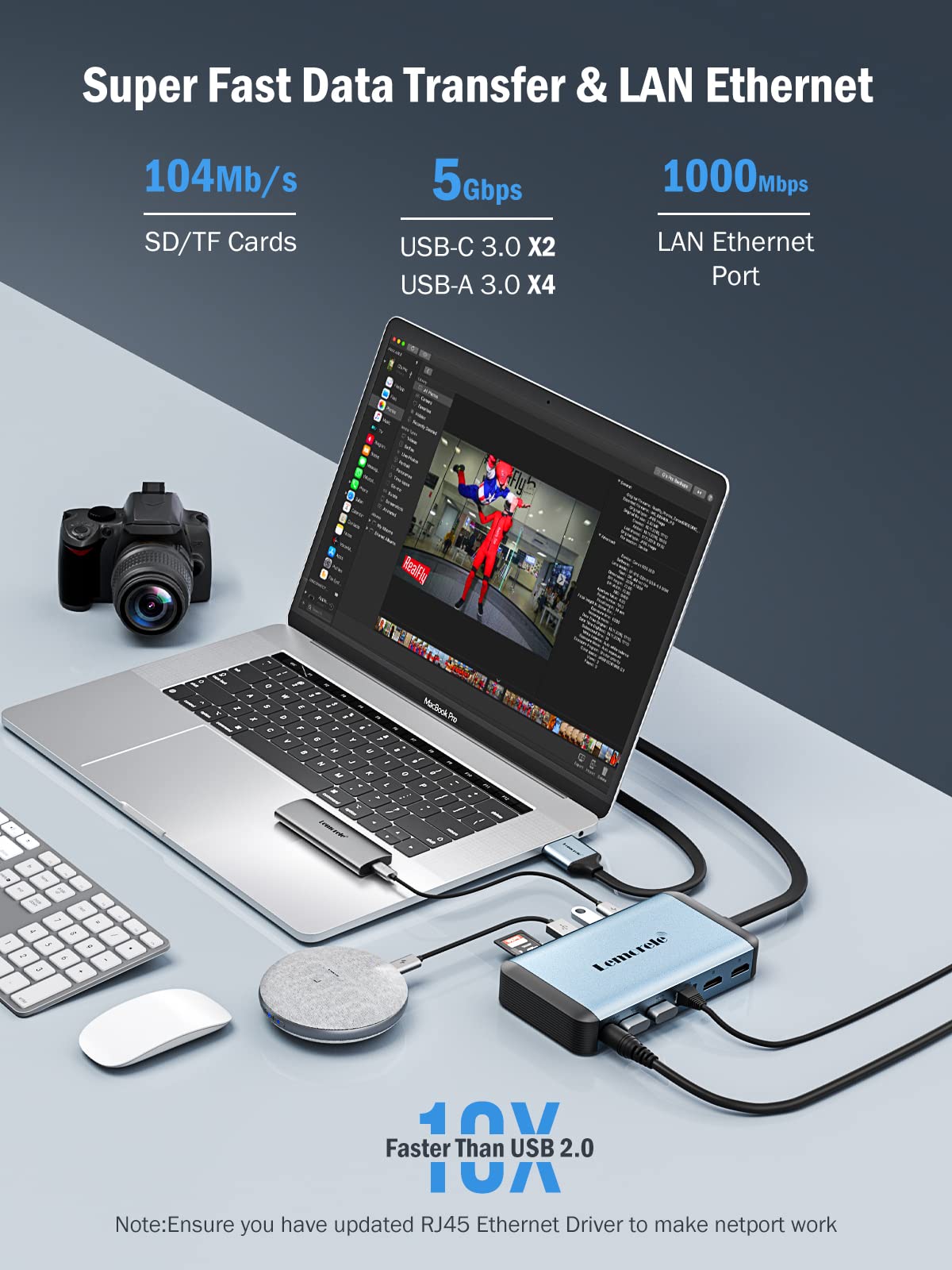 Lemorele 6-in-1 USB C Hub with 4K HDMI, Ethernet, 2 USB Ports, 100W PD Charging for MacBook Pro/Air M1, iPad Pro M1, Switch, Chromecast, PS4