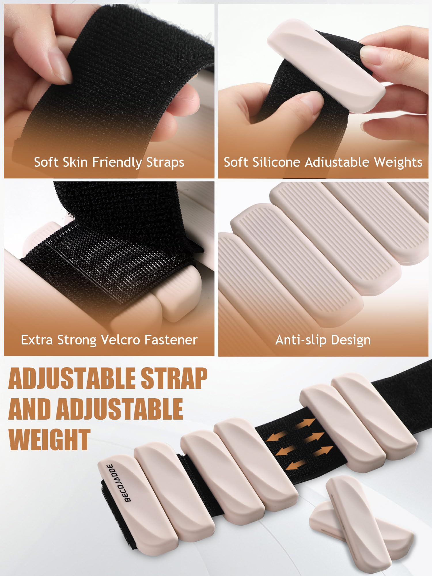 BECOJADDE Ankle Weights for Women Men Set of 2 (0.9 Kg Each) Adjustable Wrist Weights Bracelet for Home Gym Weighted Wristbands Leg Arm Weights for