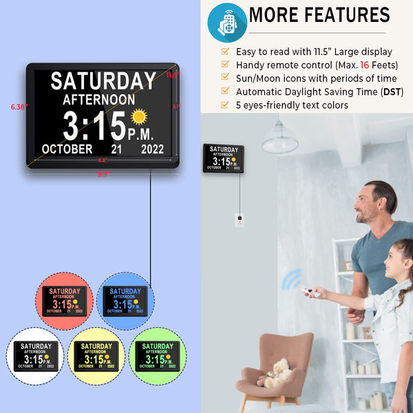 Véfaîî Newest,Dementia Clock 2.0 with Auto DST, 20 Custom Reminders, Day Clock with Sun/Moon icons for Elderly, Sleep Trainer, 7" with Remote & HD Picture Frame
