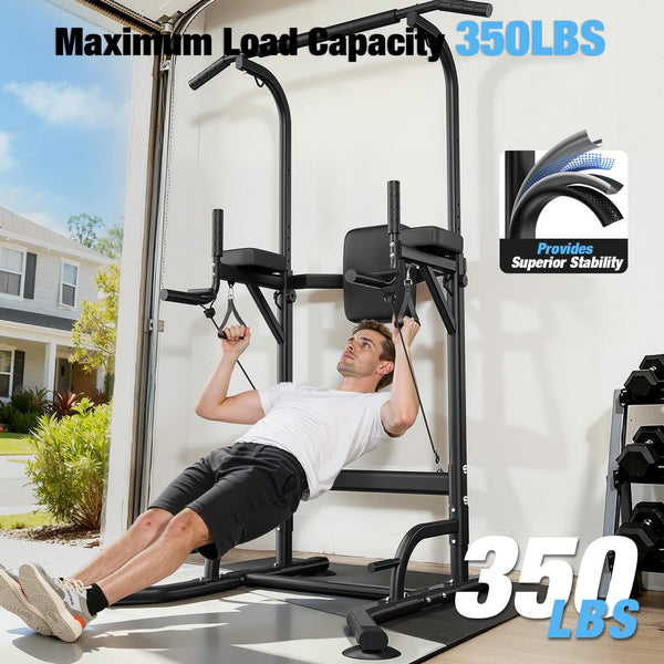 Dskeuzeew Power Tower Dip Station Pull Up Bar, Adjustable Height Multi-Function Power Tower, Push Up Workout Abdominal Exercise for Home Gym Strength Training Fitness Workout Equipment