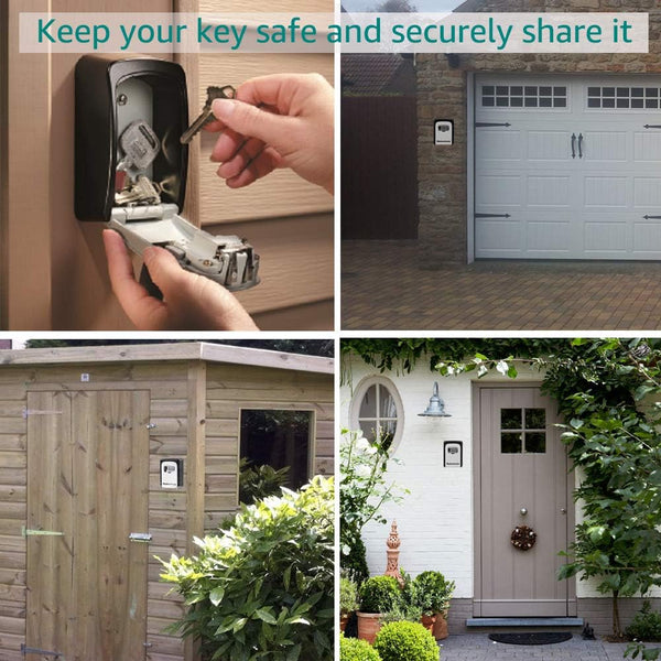 Key Safe Wall Mounted Lockbox - BeskooHome Waterproof Combination Key Lock Box, Zinc Alloy Key Storage with Slide Cover, Resettable Code, for House Spare Keys, Airbnb, Garage - Mounting Kit included