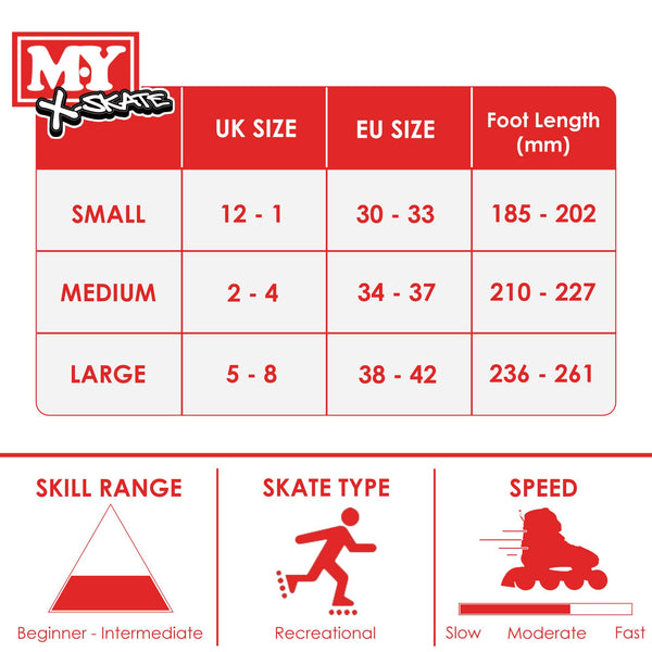 M.Y X-Skate Adjustable Blue Inline Roller Skates with Built In Adjusters Kids Roller Boots for Boys & Girls - Small