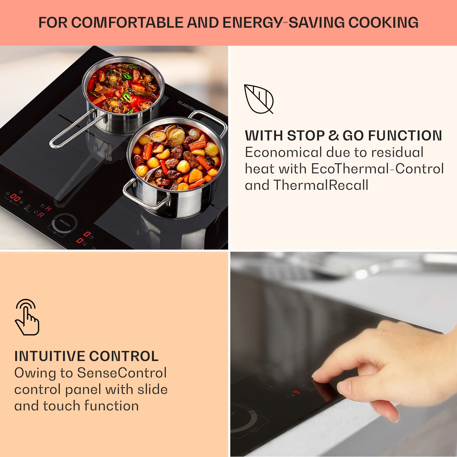 Klarstein Induction Hob, 7000W Electric Hobs Induction Cooker, 4 Ring Electric Pan Hob, Built-In Table Top Cookers w/ 4 Hobs, Touch Control, Inductions Heater Cooktops, Hot Plates for Cooking