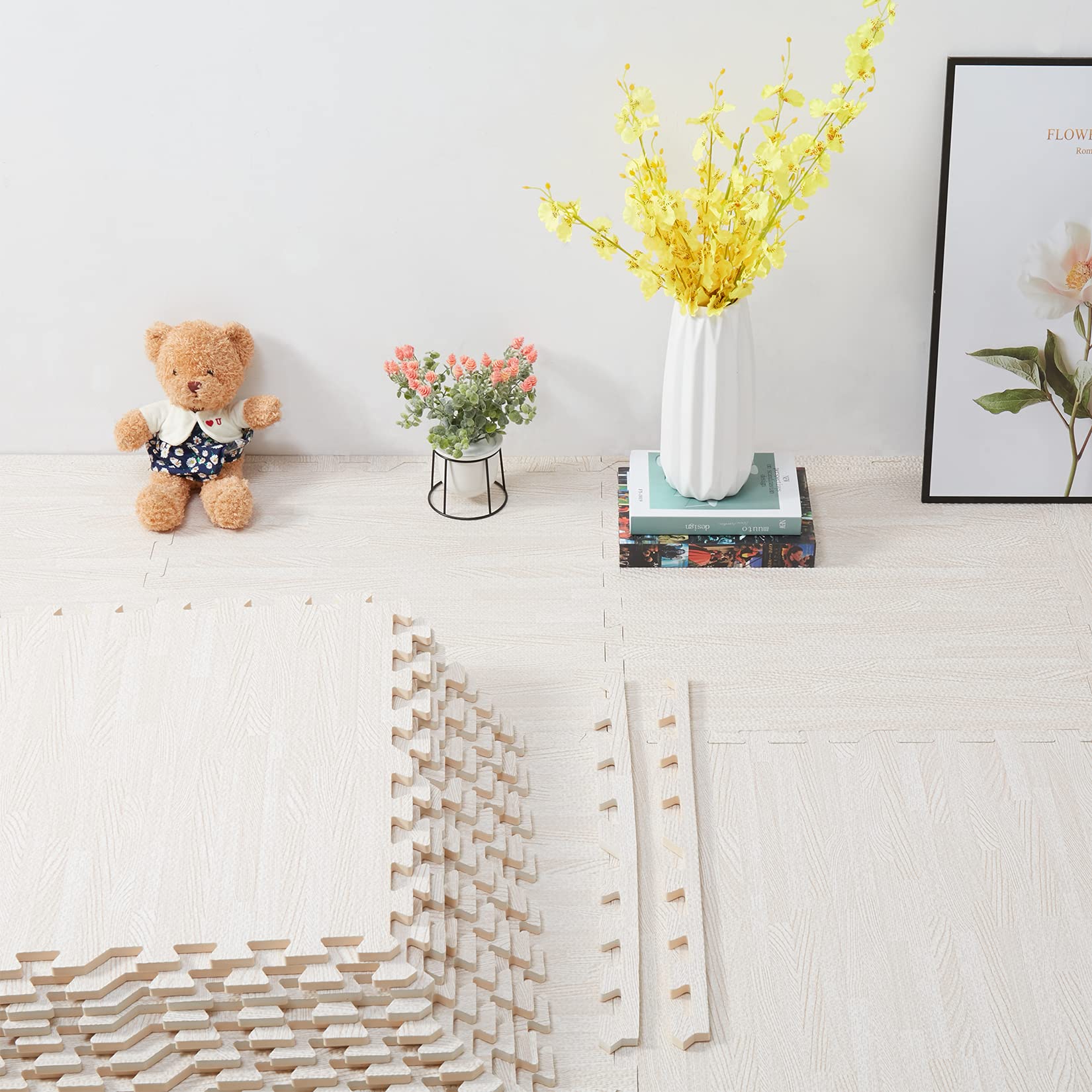 LUVODI Foam Floor Tiles 24"x24" Interlocking Floor Mats 48sq.ft. Waterproof Gym Flooring Wood Grain Puzzle Mats for Floor Exercise, 12Pcs Floor Foam