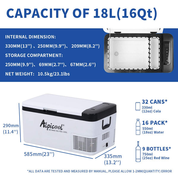 Alpicool G22 22L Compressor Car Fridge Freezer, DC 12v Camping Refrigerator, Portable Mini Cool Box for TruckCampervanRVBoat, -20℃ to 20℃