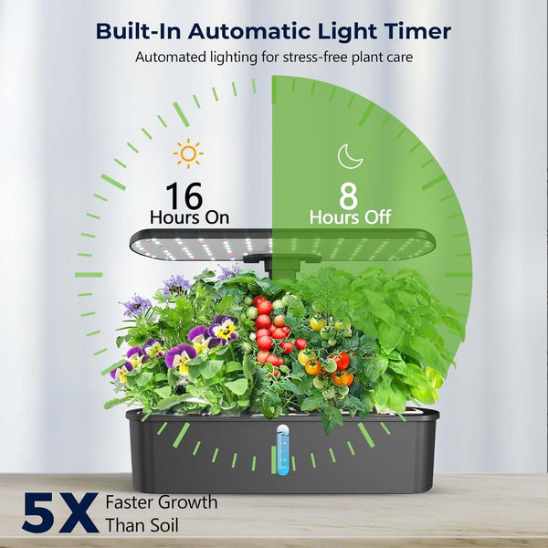 Yoocaa 12-Pod Hydroponics Growing System with LED Grow Light & Automatic Timer, Adjustable Indoor Herb Garden Kit for Home Kitchen (19.4'' Max Height), IGS-61