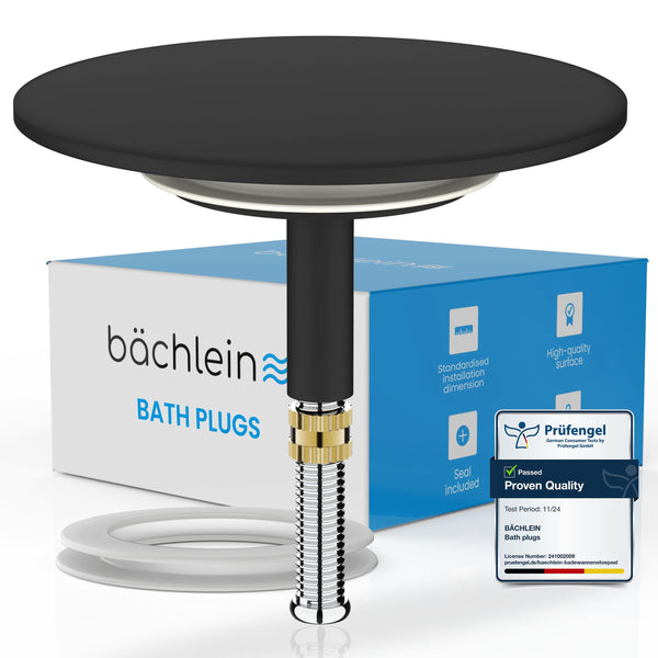 B?chlein Bath Plug - Drain Plug [Matt Black] -incl. Replacement Seal -Drain Fitting for Any Standard Bath -Plug