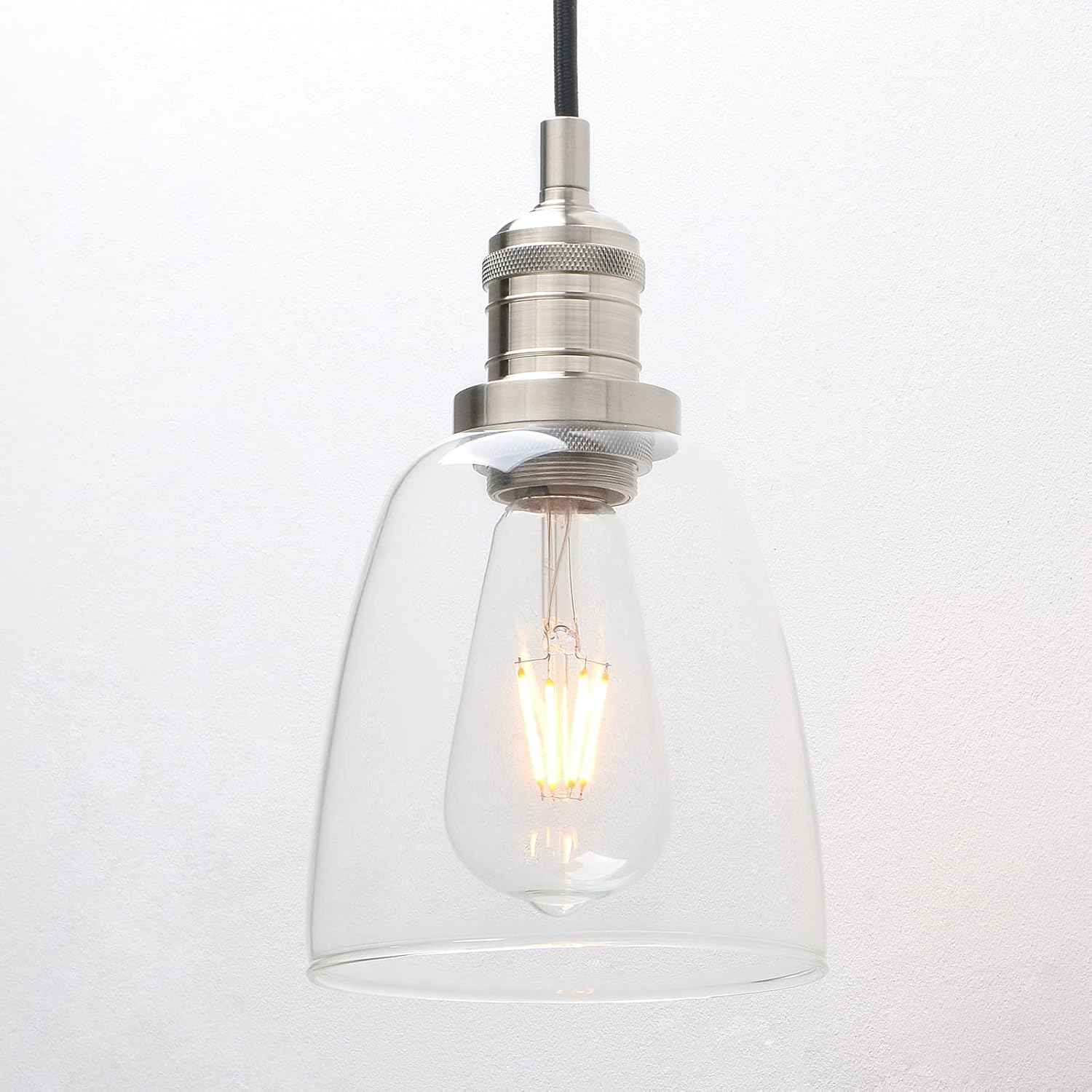 3 Head Chandelier Pendant Light Glass Shade Adjustable Cord Brushed Phansthy