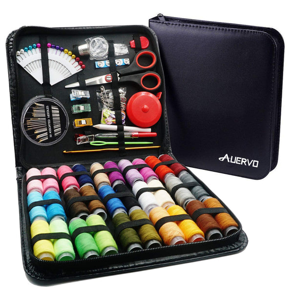 Sewing Kit,AUERVO 116 Premium Sewing Supplies with PU Case, 30 XL Thread Spools,Mini Sewing Kits for DIY, Beginners,Emergency,Kids,Summer Campers,