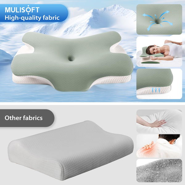 MULISOFT Memory Foam Pillow, Comfortable Pillow, Supportive Neck pillow, Ergonomic side sleeper pillow (GREEN)