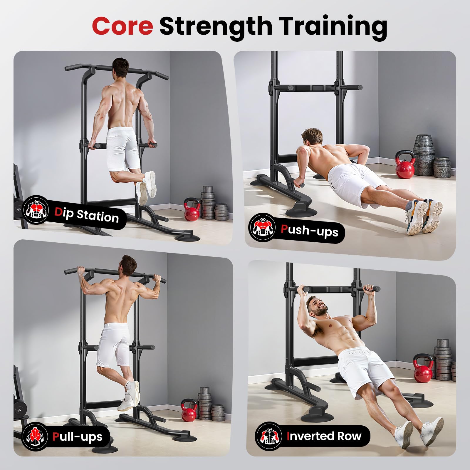 Dskeuzeew Power Tower Dip Station Pull Up Bar, Adjustable Height Multi-Function Power Tower, Push Up Workout Abdominal Exercise for Home Gym Strength Training Fitness Workout Equipment