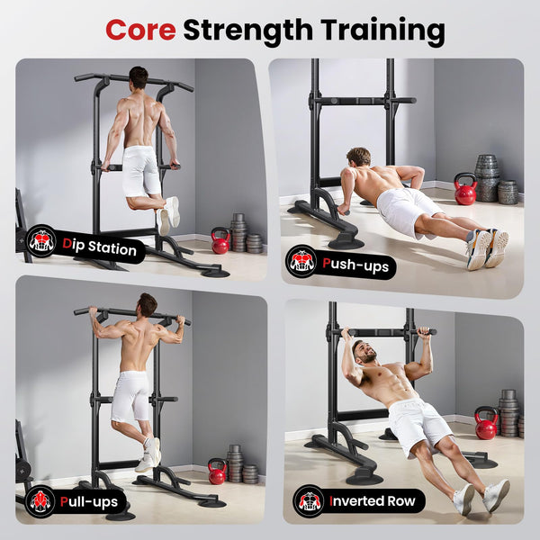 Dskeuzeew Power Tower Dip Station Pull Up Bar, Adjustable Height Multi-Function Power Tower, Push Up Workout Abdominal Exercise for Home Gym Strength Training Fitness Workout Equipment