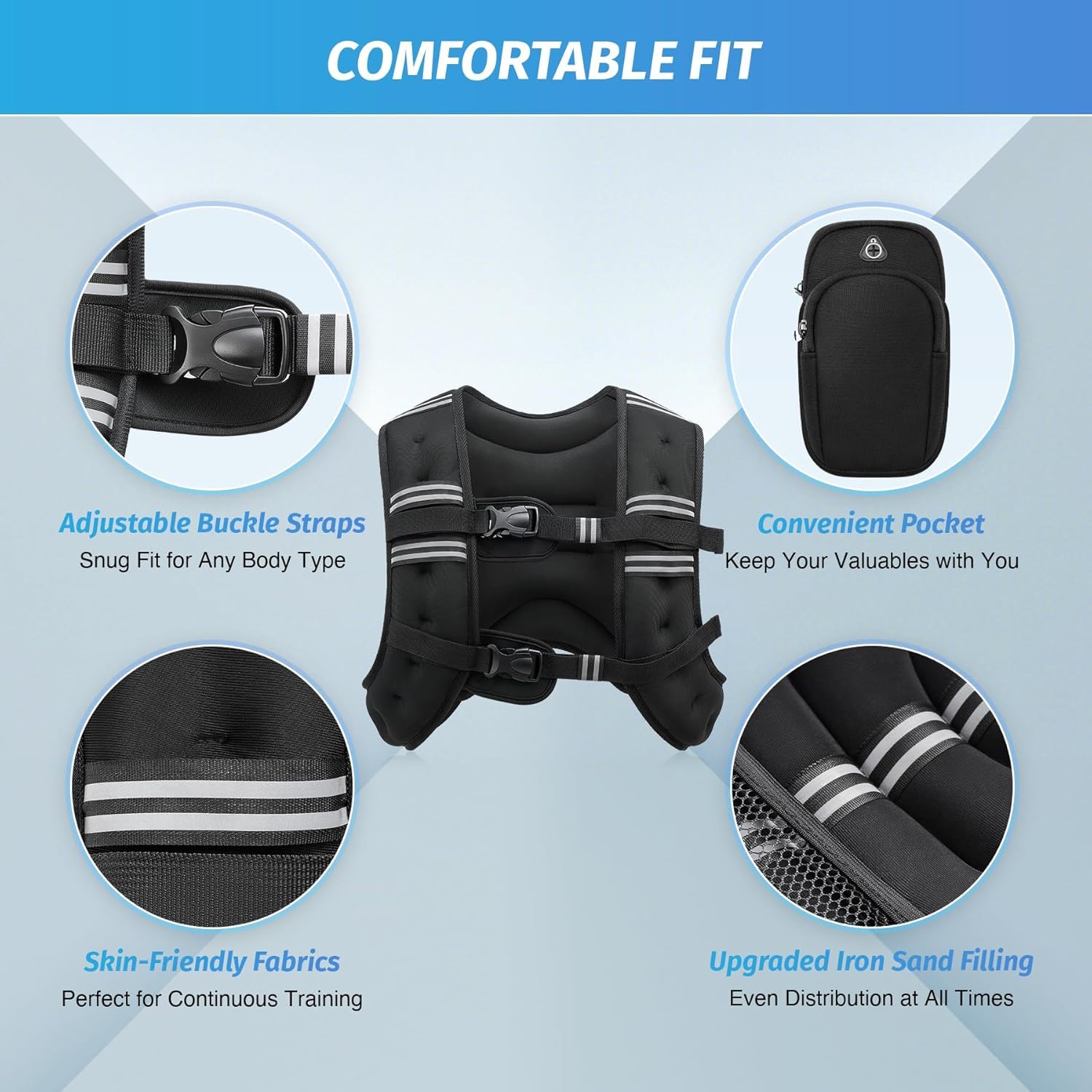 ZELUS Weighted Vest for Strength Training, 11kg Adjustable Exercise Equipment for Home Gym, Iron Sand Weight Vest with Armband Holder for Men Women