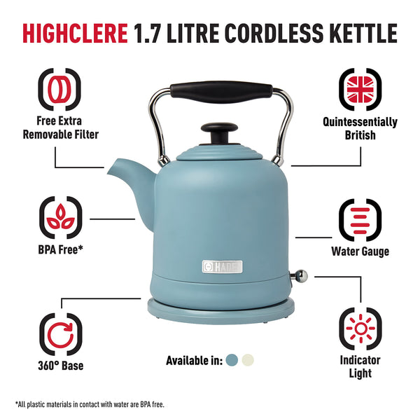 Haden Highclere Electric Kettle - 3000W Fast Boil, Cordless, 360 Base, Cup Markings - 1.5L Stainless Steel Kettle - Lightweight, Easy To Fill, Empty