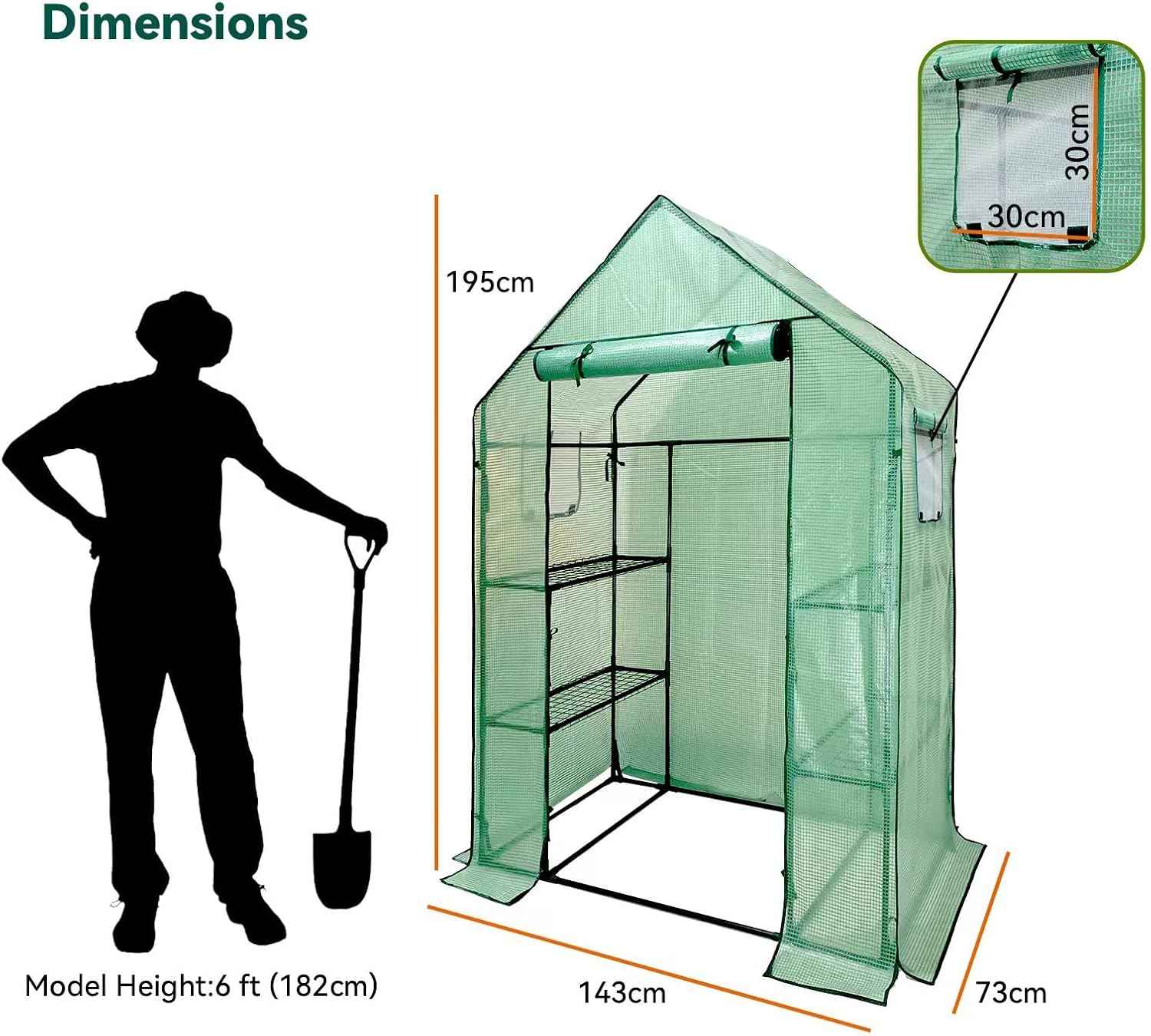 Walk In Greenhouse with Shelves 3-Tier PE Cover 143x73x195cm Grandhom