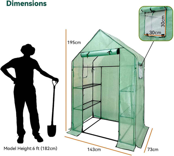 Walk In Greenhouse with Shelves 3-Tier PE Cover 143x73x195cm Grandhom