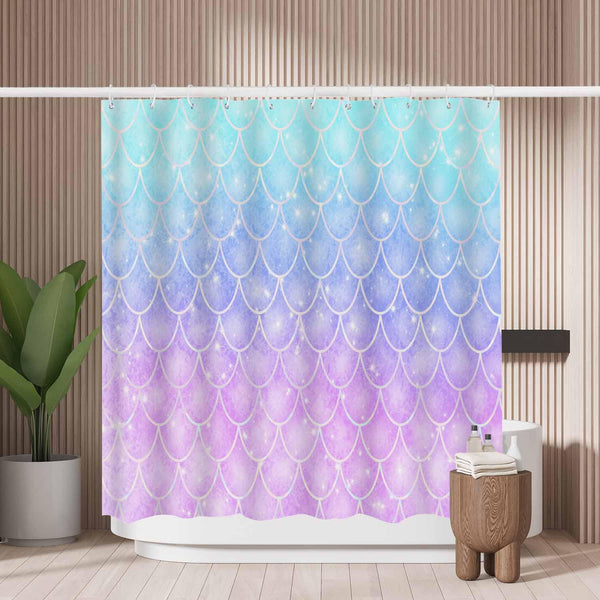 Woutay Shower Curtain Mould Proof Resistant Rainbow Scales,Water Repellant Fabric,Polyester,with 12 Plastic Hooks