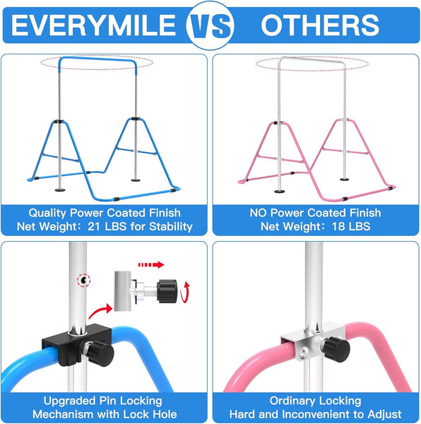 EVERYMILE Gymnastics Bars, Junior Training Kip Bar Gymnastics Equipment for Home,Adjustable Height Folding Horizontal Bar with Gymnastic Rings for Kid