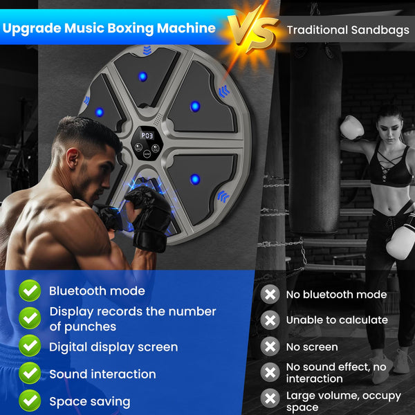 prettop Music Boxing Machine, Smart Bluetooth Boxing Machine with Gloves, Wall Mounted Punching Machine with 9 Level Speed & Mode Adjustment with LED Light for Kids or Adult to Exercise