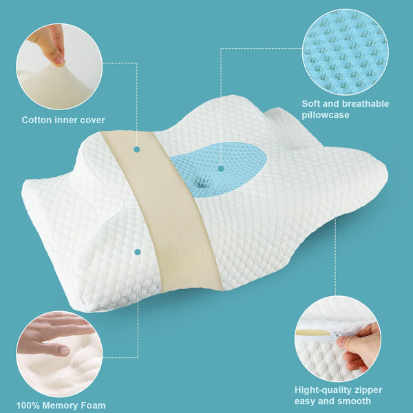 Cervical Memory Foam Pillow for Neck Pain Relief, 2 in 1 Orthopedic Sleeping Pillow, Shoulder Pain Ergonomic Head Neck Support Pillow for
