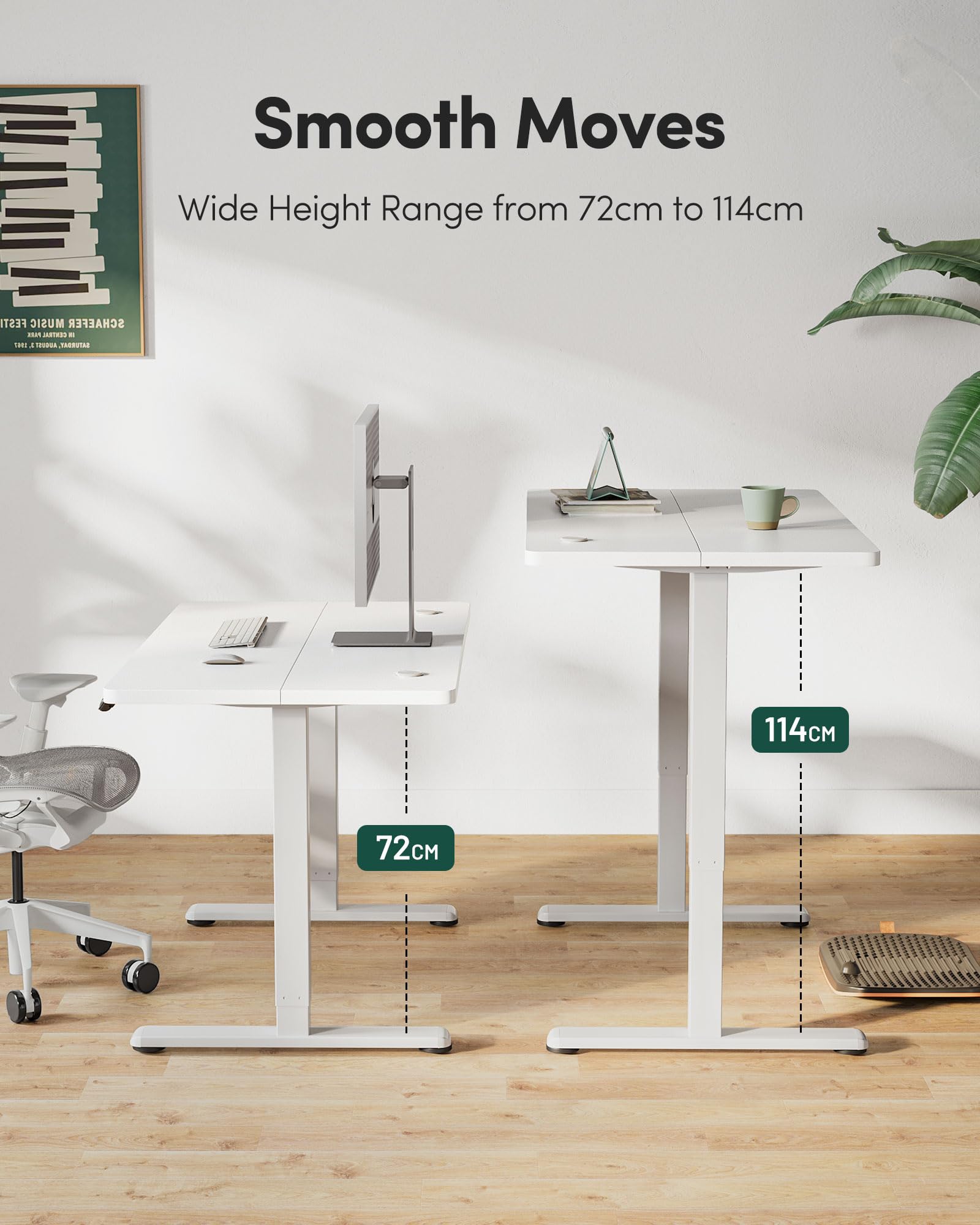 FEZIBO Height Adjustable Electric Standing Desk, 120 * 60 cm Stand up Table, Sit Stand Home Office Desk with Splice Board, White Frame/Maple Top