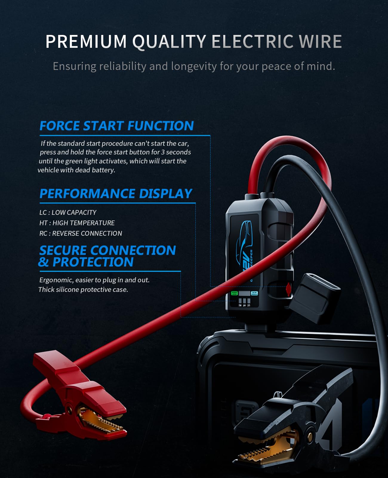 Jump Starter Power Pack Car Battery Starter 2000A 12V for 7.0L Gas & 6.5L Diesel with 12V/6A Output Extension Port, Portable Car Battery Booster 16000mAh Power Bank, High-Efficiency for All Weather