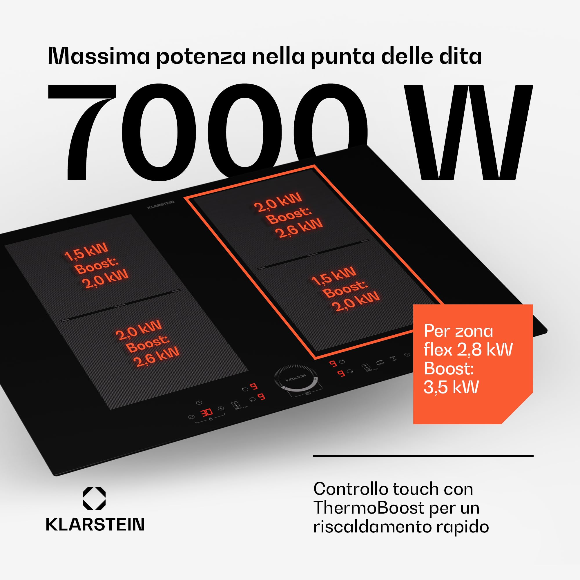 Klarstein Induction Hob, 7000W Electric Hobs Induction Cooker, 4 Ring Electric Pan Hob, Built-In Table Top Cookers w/ 4 Hobs, Touch Control, Inductions Heater Cooktops, Hot Plates for Cooking