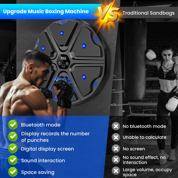 prettop Music Boxing Machine, Smart Bluetooth Boxing Machine with Gloves, Wall Mounted Punching Machine with 9 Level Speed & Mode Adjustment with LED Light for Kids or Adult to Exercise