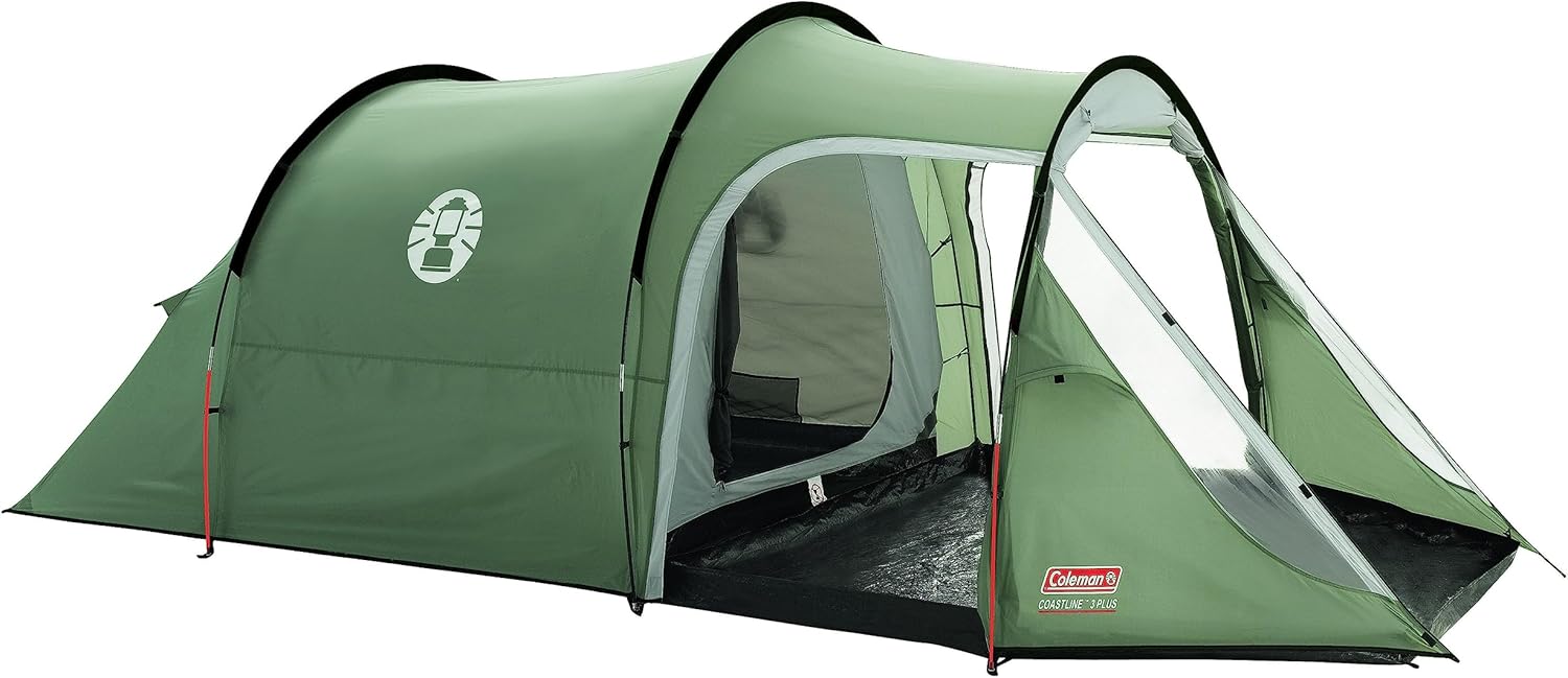 Coleman Tent Coastline 3 Plus, compact 3 man tent, 3 person tunnel tent, lightweight camping tent with awning and windows, Waterproof thanks to 3,000mm water column