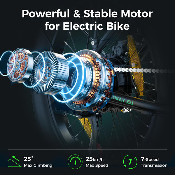 HITWAY Electric Bike for Adults, 20"*3.0 Fat Tire E-Bike 250W Electric Bicycle, Folding Electric Bike, 36V/12Ah Removable Battery, Range 35-90KM, 7-Speed Mountain E Bike for Men Women