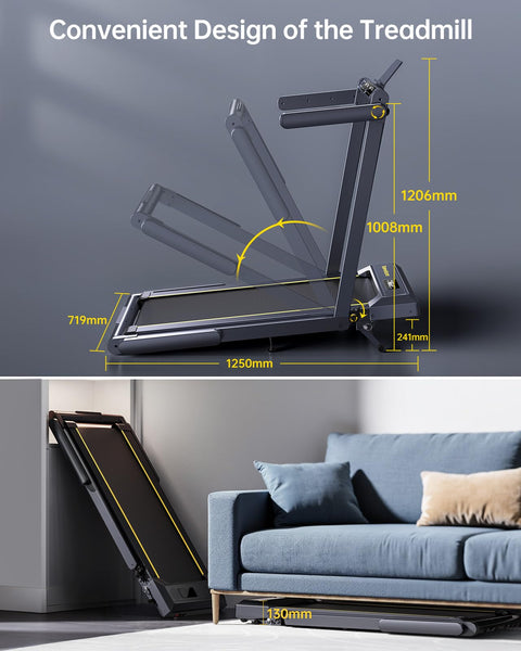 Folding Treadmill with 12% Incline, 4 in 1 Treadmills for Home/Office, Heart Rate, 16KM/H Portable Treadmill, 2.5HP Under Desk Walking Pad, Dual LED Screen, App, Bluetooth Speaker