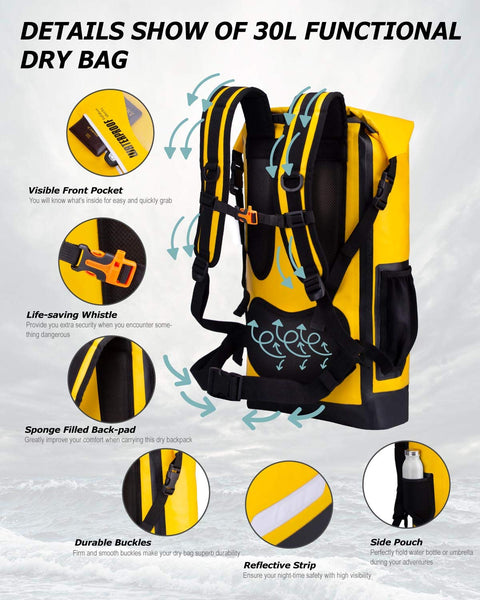 IDRYBAG Waterproof Backpack Marine Dry Bag Water Sports, Floating Bag Backpack Waterproof Durable for Kayaking