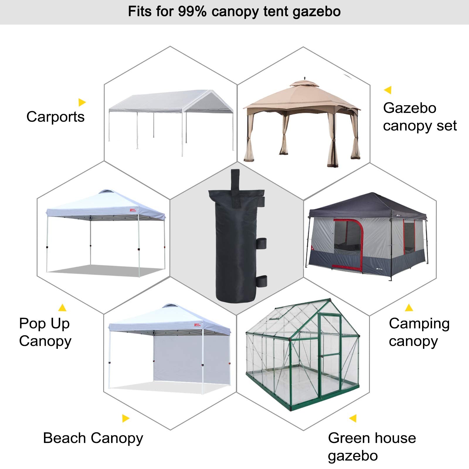 MASTERCANOPY Set of 4 Gazebo Sand Weights SandBags with Pothook for Pop Up Portable Folding Canopy, (Small, Black, Up to 31KG IN TOTAL)