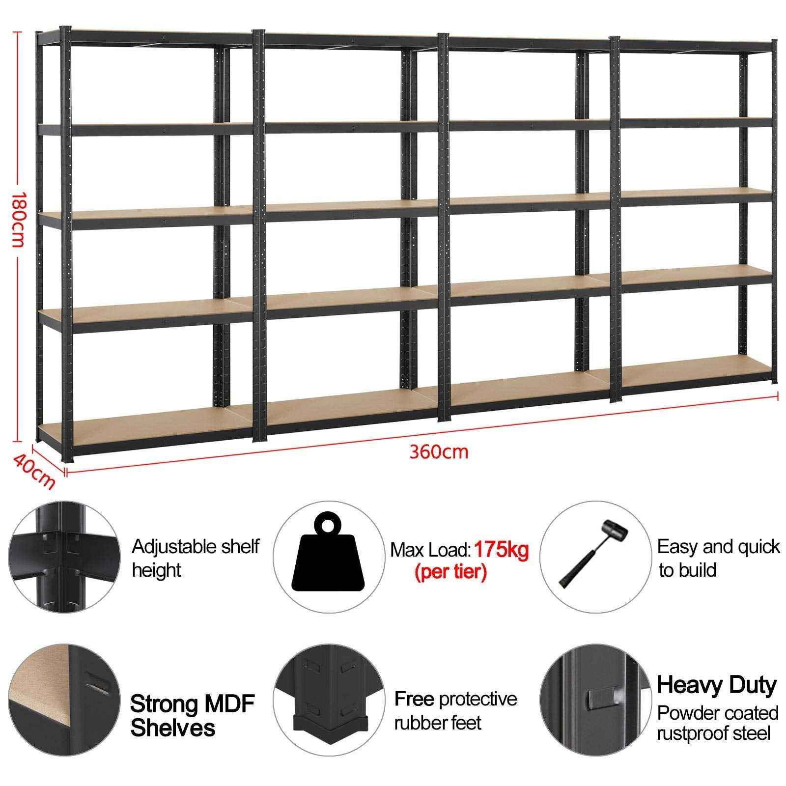Yaheetech Garage Shelving Units - 5 Tier Heavy Duty Rack for Storage Metal Utility Shelves,180cm x 90cm x 40cm,175KG Per Shelf,Blue