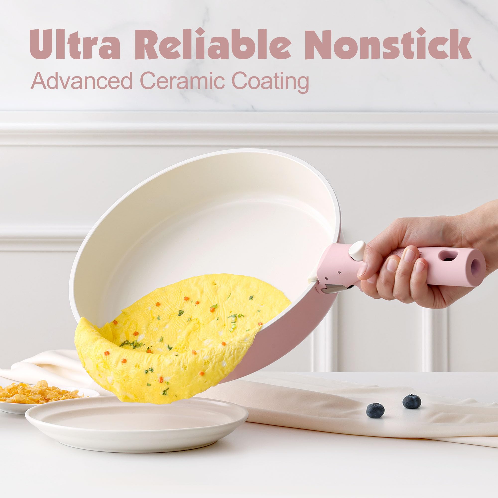 SENSARTE 17 Piece Pots and Pans Set, Nonstick Detachable Handle Cookware, Induction Kitchen Cookware Set with Removable Handle, Healthy Non Stick RV Cookware, Oven Safe (Black)