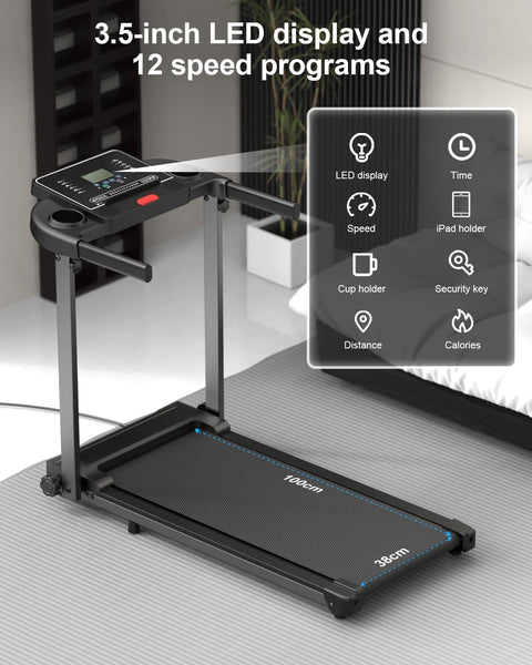 Treadmill Walking Pad Running Machine - Treadmills for Home Foldable Under Desk Treadmill with Handle Folding for Heavy People Foldaway Portable Compact Indoor Flat 10Km/h Electric Machines