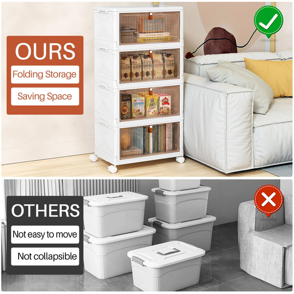 PurKeep Storage Boxes with Lid - 23L*4 Tier Plastic Storage Box with Lid, Stackable Storage Boxes with Wheels, Storage Drawers with Front Door,